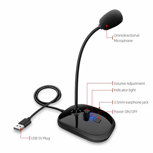 USB Gooseneck Condenser Microphone with Sound Card