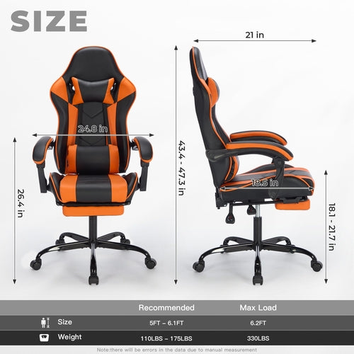 Aithera Ergonomic Gaming Chair — Footrest, Massage Lumbar, Headrest | Black & Orange