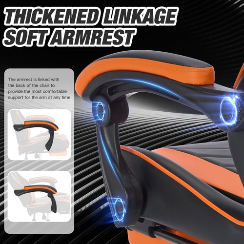 Aithera Ergonomic Gaming Chair — Footrest, Massage Lumbar, Headrest | Black & Orange