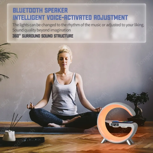 Multifunctional Wireless Charger Alarm Clock with Bluetooth Speaker & RGB Light
