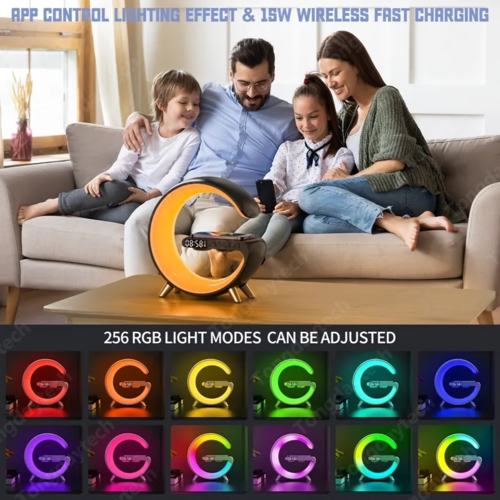 Multifunctional Wireless Charger Alarm Clock with Bluetooth Speaker & RGB Light