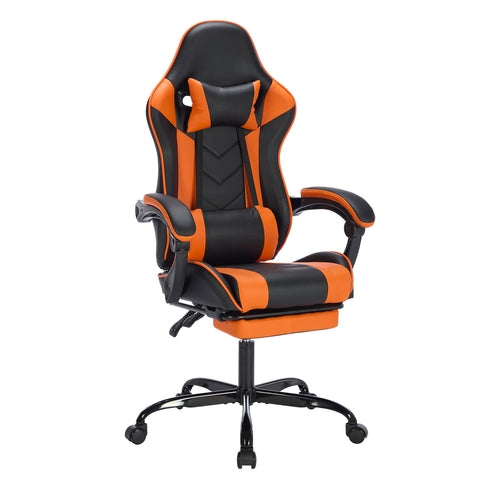 Aithera Ergonomic Gaming Chair — Footrest, Massage Lumbar, Headrest | Black & Orange